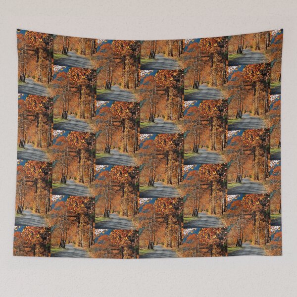 Item preview, Golden Autumn Road – Colorful Fall Forest Photography designed and sold by onubi.