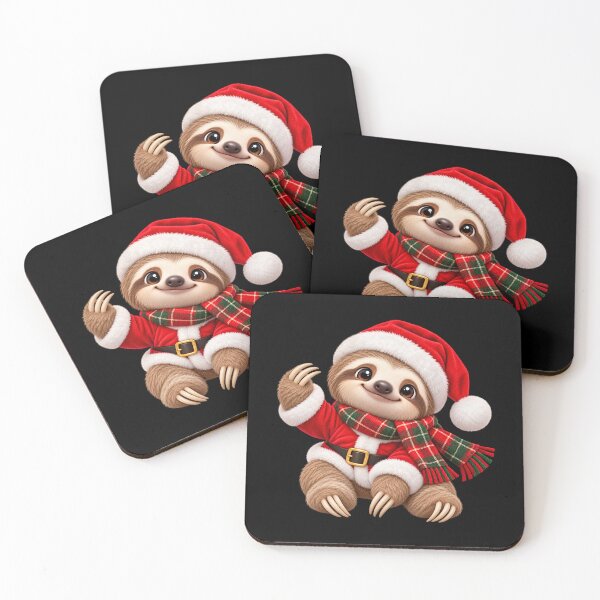 Item preview, Christmas Sloth in Santa Costume with Cozy Plaid Scarf designed and sold by hartwell-made.