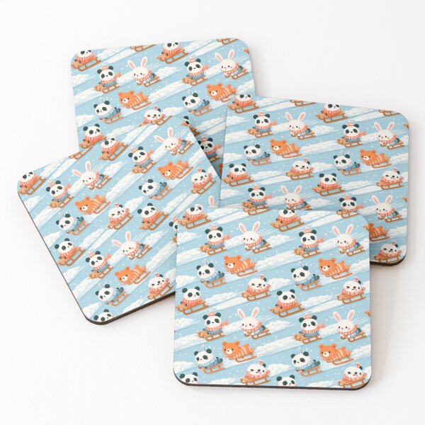 Item preview, Kawaii Panda Bear Bunny Sledding Winter Snow Pattern designed and sold by NicolasGlowArt.