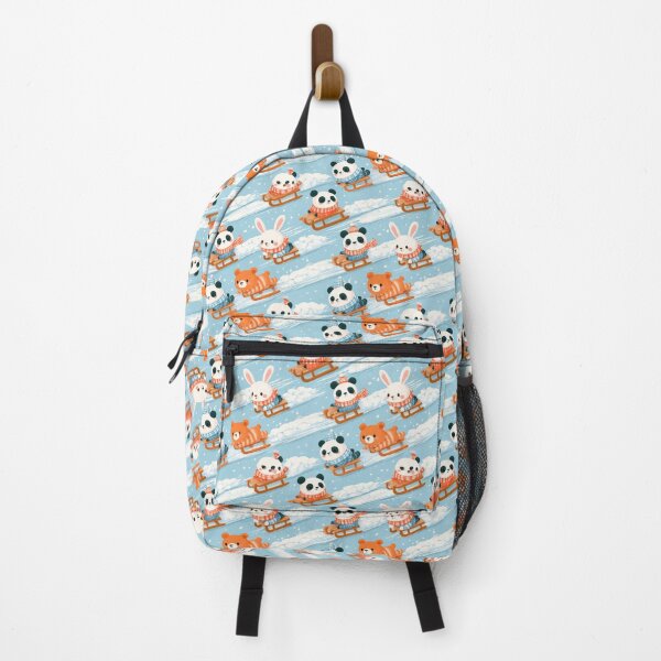 Item preview, Kawaii Panda Bear Bunny Sledding Winter Snow Pattern designed and sold by NicolasGlowArt.
