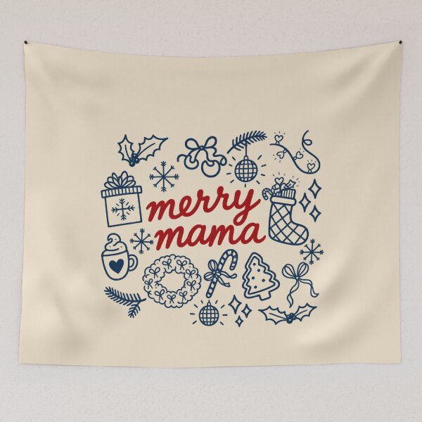 Item preview, Merry Mama Christmas Doodle Art Red Script Navy Holiday Icons designed and sold by AmiGraph.