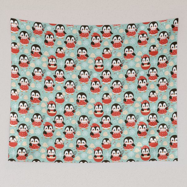 Item preview, Kawaii Penguin Baking Cookies Winter Snowflakes designed and sold by NicolasGlowArt.