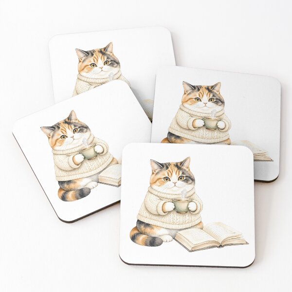 Item preview, Cozy Calico Cat with Teacup & Books - Cute Reading Book Club designed and sold by AZABSTORE.
