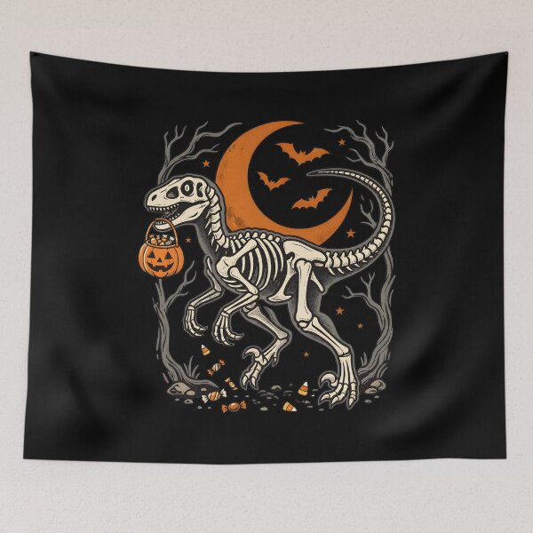 Item preview, Dinosaur Skeleton Halloween Candy Moon Bats Art designed and sold by GiaoCalonas.