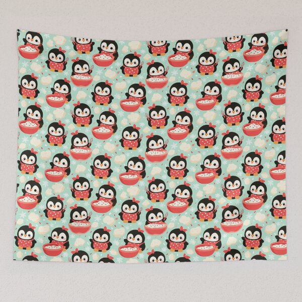 Item preview, Kawaii Penguin Baking Winter Holiday Pattern designed and sold by NicolasGlowArt.