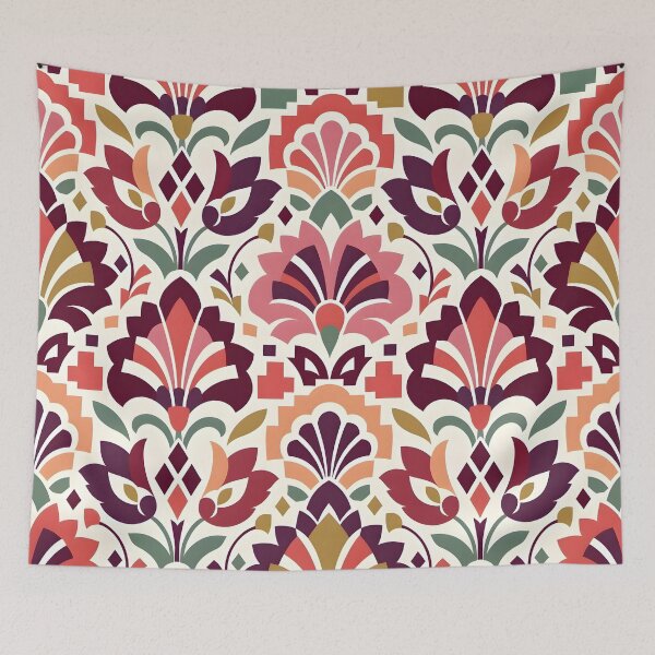 Item preview, Art Deco Burgundy and Coral Floral Textile Pattern designed and sold by Sybille-Yates.