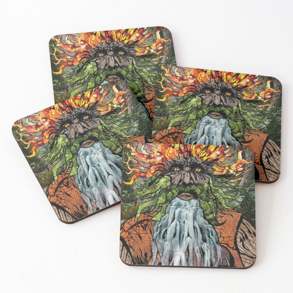 Item preview, Green Man Forest Spirit Fiery Hair Waterfall Beard designed and sold by DeryantArt.