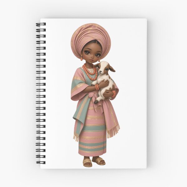 Item preview, Nigerian Gele and Aso-Oke Doll Girl with Dwarf Goat Kid designed and sold by AliceMonberCom.