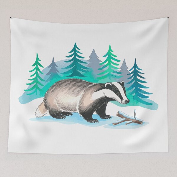 Item preview, Badger in Snowy Winter Forest designed and sold by Litely.