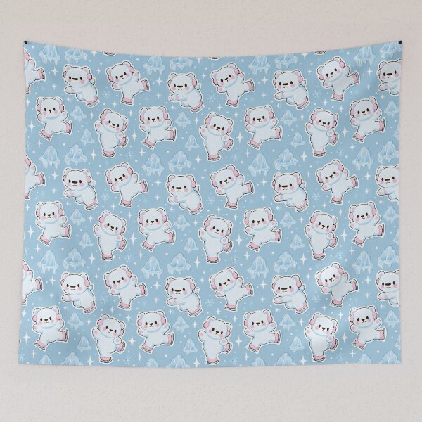 Item preview, Kawaii Polar Bear Ice Skating Winter Wonderland Pattern designed and sold by NicolasGlowArt.