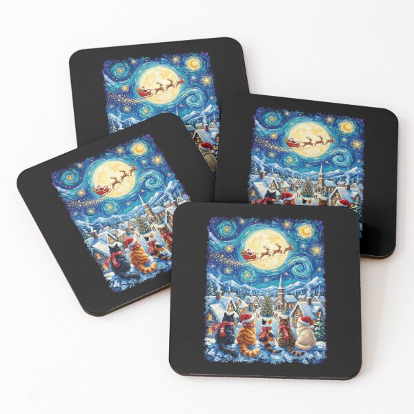 Item preview, Starry Night Christmas Cats Van Gogh designed and sold by dudelinart.