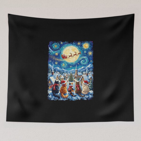 Item preview, Starry Night Christmas Cats Van Gogh designed and sold by dudelinart.