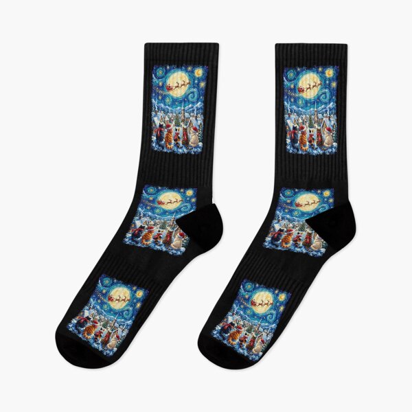 Item preview, Starry Night Christmas Cats Van Gogh designed and sold by dudelinart.