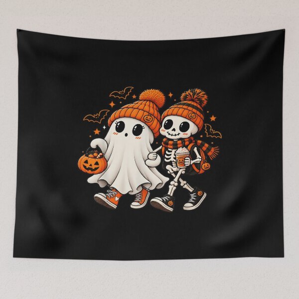 Item preview, Kawaii Ghost Skeleton Halloween Friendship Art designed and sold by GiaoCalonas.