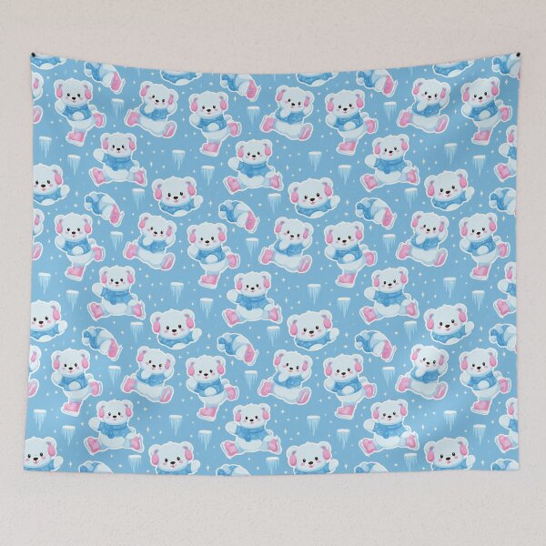 Item preview, Kawaii Polar Bear Ice Skating Winter Pattern designed and sold by NicolasGlowArt.