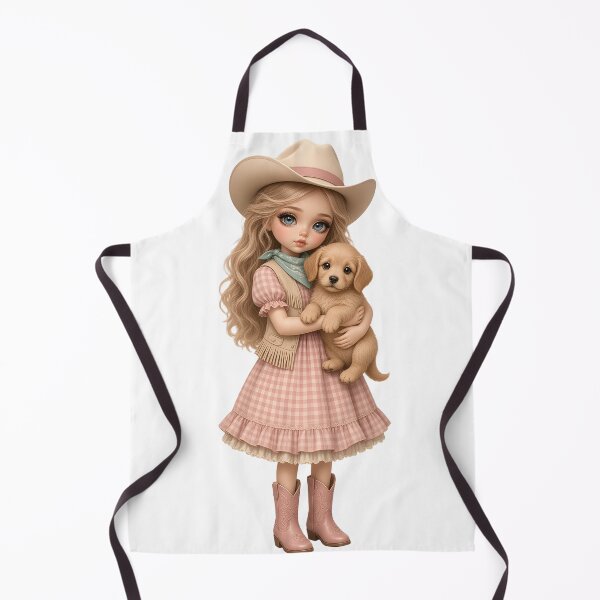 Item preview, Cowgirl Doll Girl with Golden Retriever Puppy designed and sold by AliceMonberCom.
