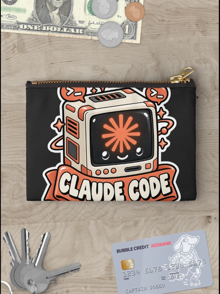 Thumbnail 3 of 4, Zipper Pouch, Claude Code Terminal Cube Sticker - AI Coding Agent Developer designed and sold by Stick Erify.