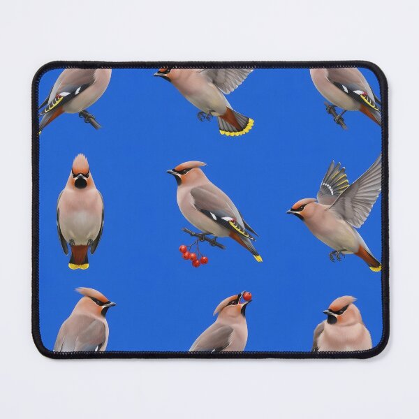 Item preview, Bohemian Waxwing – Winter Bird Pattern on Cobalt Blue designed and sold by Helt-enkelt.