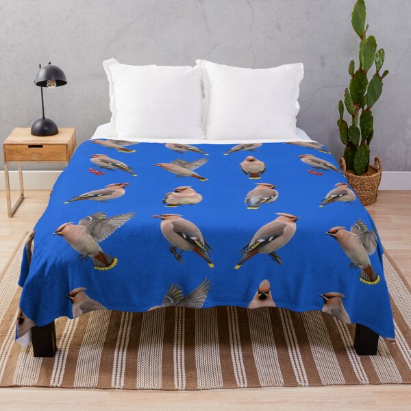 Item preview, Bohemian Waxwing – Winter Bird Pattern on Cobalt Blue designed and sold by Helt-enkelt.