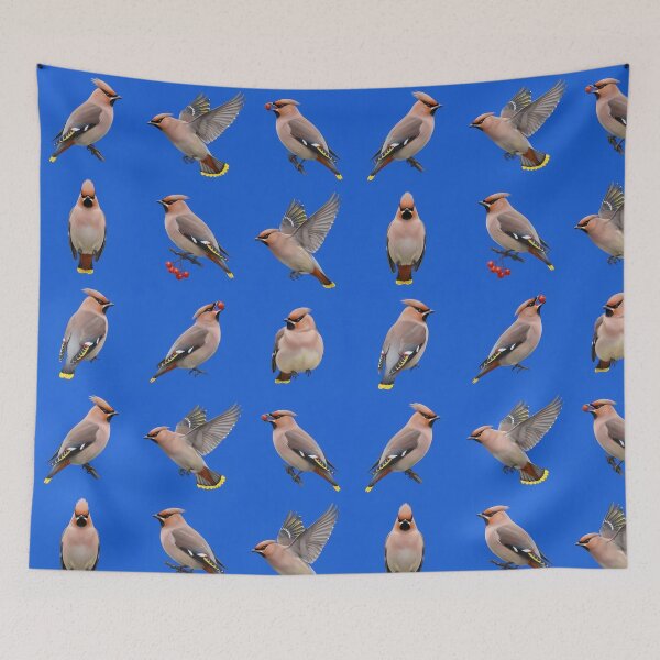 Item preview, Bohemian Waxwing – Winter Bird Pattern on Cobalt Blue designed and sold by Helt-enkelt.