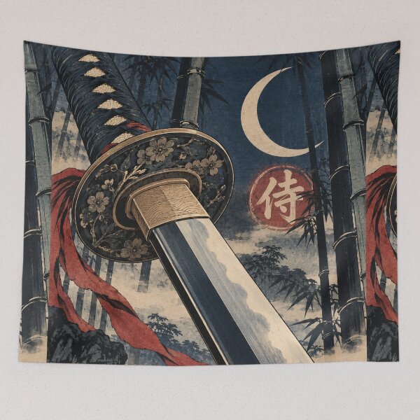 Item preview, Japanese Katana - Samurai Blade Under Crescent Moon Bamboo designed and sold by bapupa.