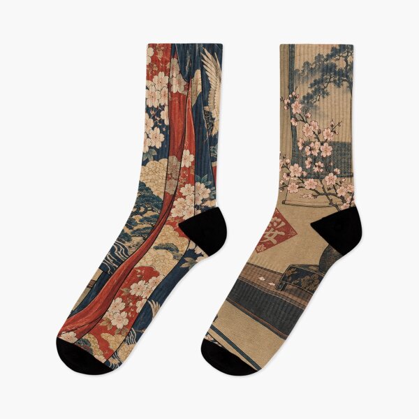 Item preview, Kimono japonés con estampado de grullas colgado en una habitación con tatami. designed and sold by bapupa.