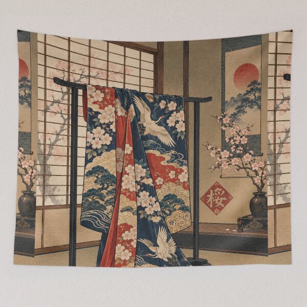 Item preview, Japanese Kimono - Crane Pattern Hanging in Tatami Room designed and sold by bapupa.