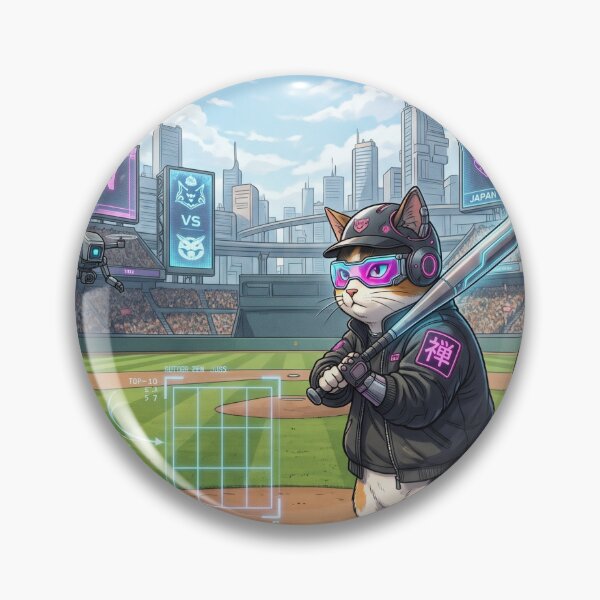 Item preview, Cyberpunk Baseball Cat: Neo-Tokyo Stadium At-Bat designed and sold by Zen Motif Japan.