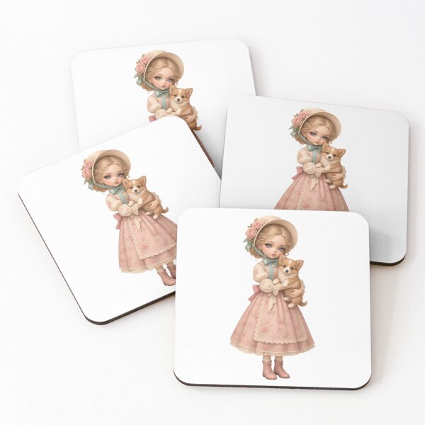 Item preview, English Rose Doll Girl with Corgi Puppy designed and sold by AliceMonberCom.
