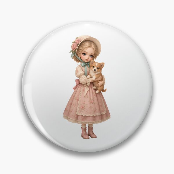Item preview, English Rose Doll Girl with Corgi Puppy designed and sold by AliceMonberCom.