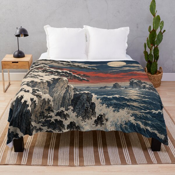 Item preview, Japanese Landscape - Snowy Coastal Cliffs and Crashing Waves designed and sold by bapupa.