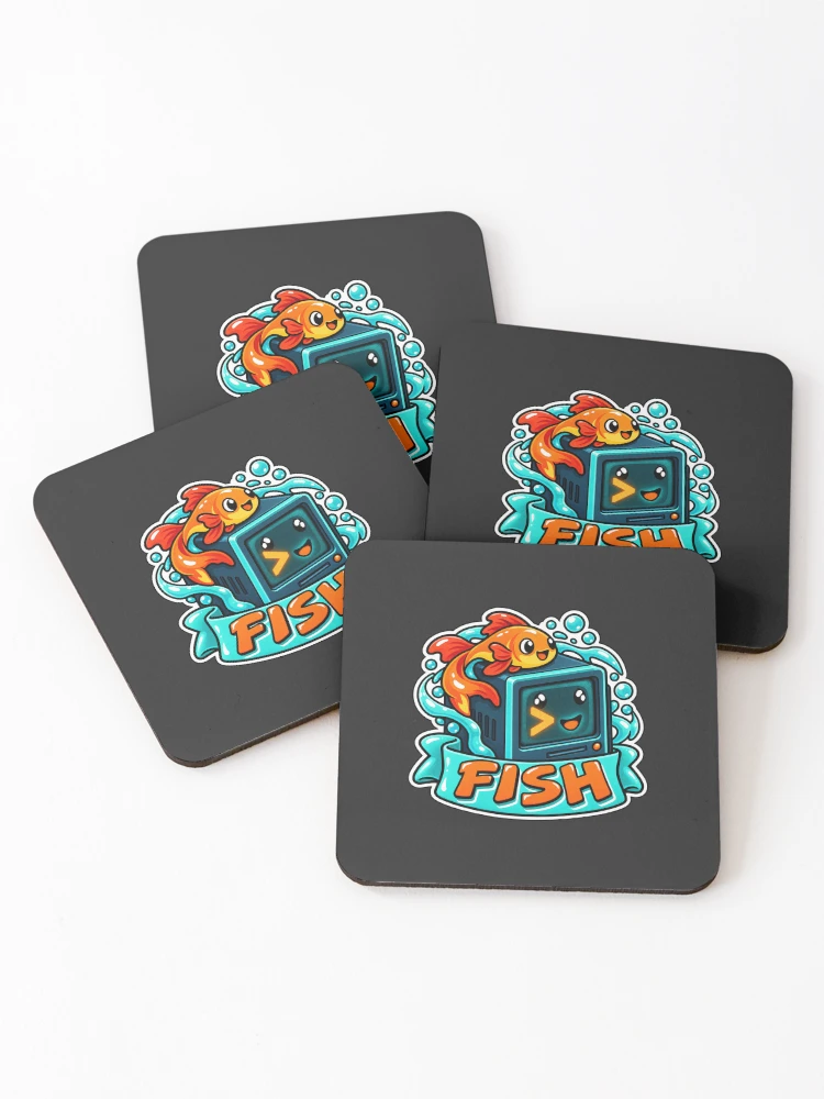 Thumbnail 1 of 5, Coasters (Set of 4), Fish Shell Terminal Cube Sticker - Friendly Interactive Shell Coder designed and sold by Stick Erify.