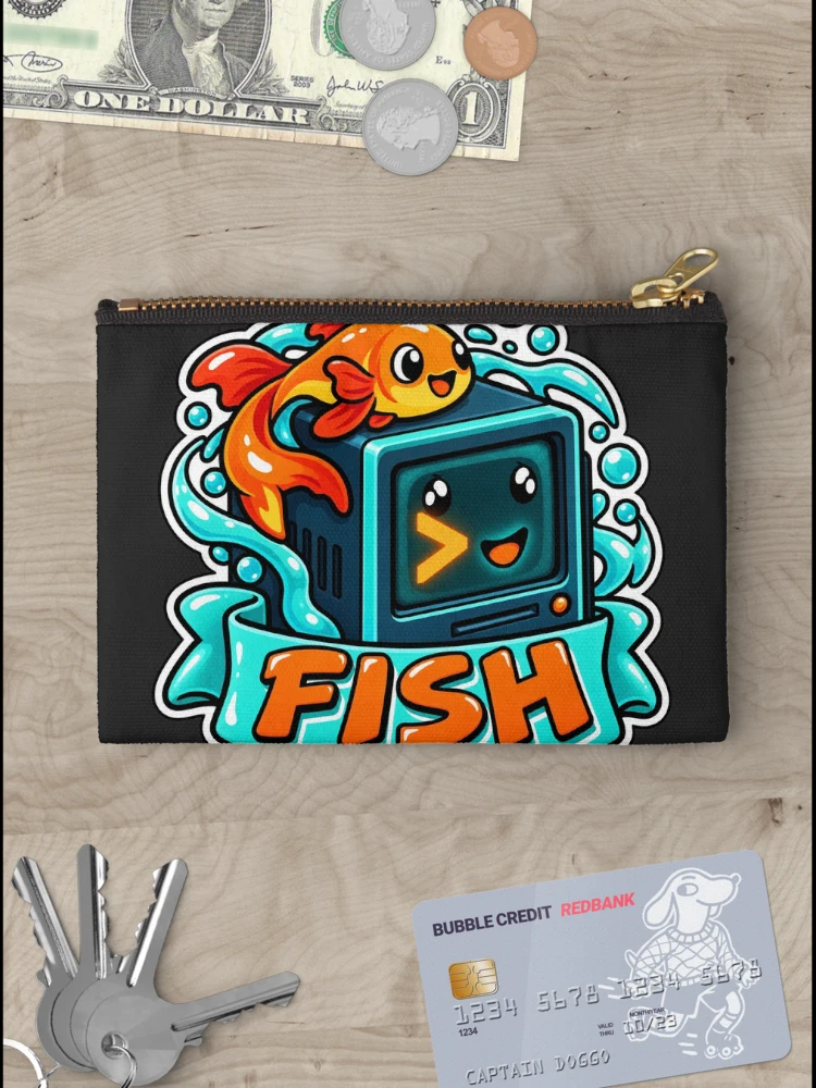 Thumbnail 3 of 4, Zipper Pouch, Fish Shell Terminal Cube Sticker - Friendly Interactive Shell Coder designed and sold by Stick Erify.