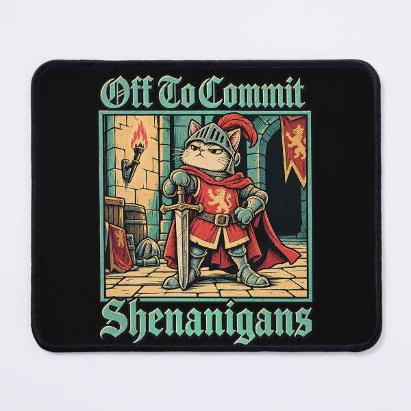 Item preview, Off To Commit Shenanigans Funny Medieval Cat Knight designed and sold by Vermanartist.