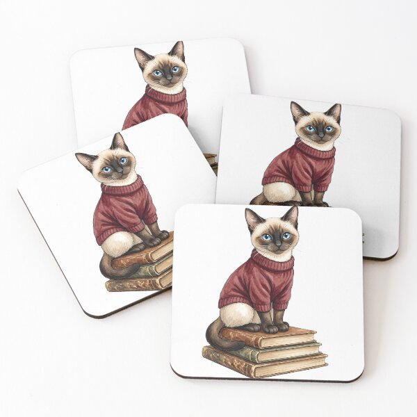 Item preview, Cozy Siamese Cat with Antique Books - Cute Reader Gift designed and sold by AZABSTORE.