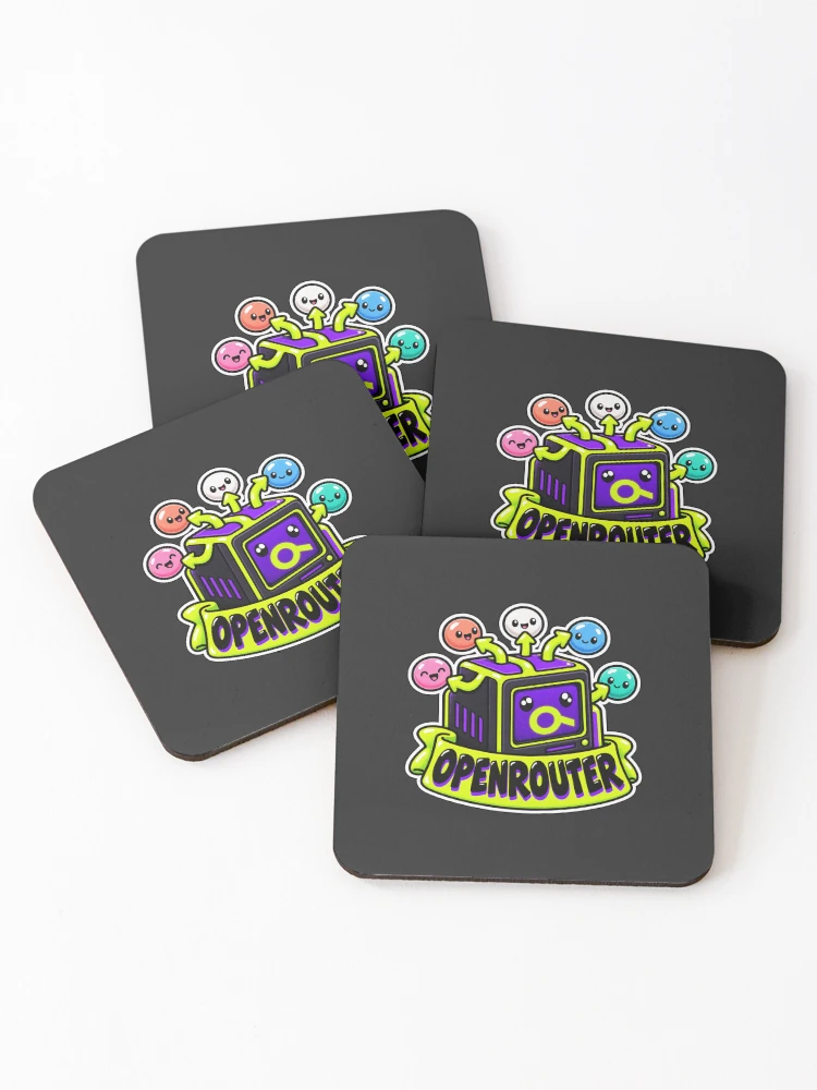Thumbnail 1 of 5, Coasters (Set of 4), OpenRouter Terminal Cube Sticker - One API Many AI Models designed and sold by Stick Erify.
