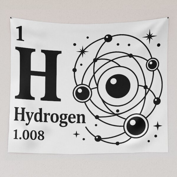 Item preview, Vintage Hydrogen Element H Atomic Structure Black and White Science Art designed and sold by Tem‑Tip of pen.