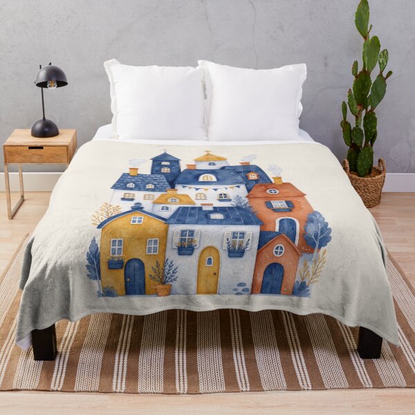 Item preview, Cozy Whimsical Village Houses Watercolor Town Architecture Pattern designed and sold by MoonOpuluna.
