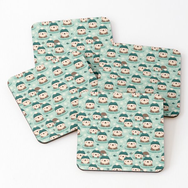 Item preview, Cute Otters Winter Hats Snowflakes Pattern designed and sold by NicolasGlowArt.
