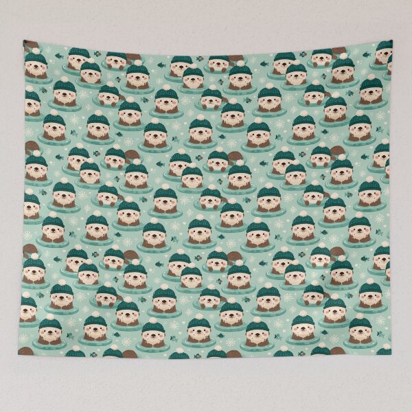 Item preview, Cute Otters Winter Hats Snowflakes Pattern designed and sold by NicolasGlowArt.