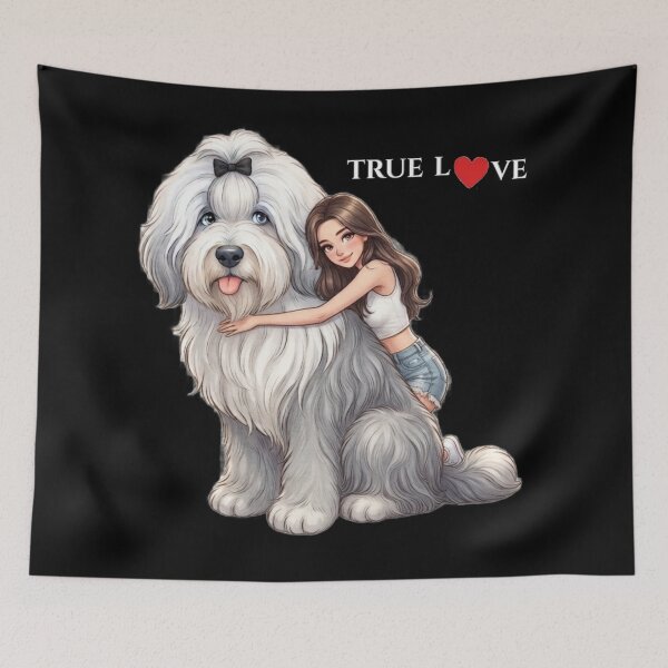 Item preview, True Love Girl Hugging Fluffy Bobtail Dog Art designed and sold by MaRCAStro.