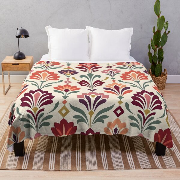 Item preview, Art Deco Burgundy and Coral Floral Textile Pattern designed and sold by Sybille-Yates.