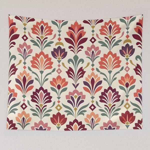 Item preview, Art Deco Burgundy and Coral Floral Textile Pattern designed and sold by Sybille-Yates.