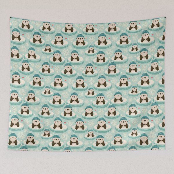 Item preview, Cute Winter Otters Snowflakes Pattern designed and sold by NicolasGlowArt.