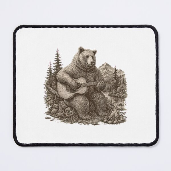 Item preview, Fat-Bear Playing Guitar Vintage Wildlife Rustic-Art National Park Lover designed and sold by numenee.