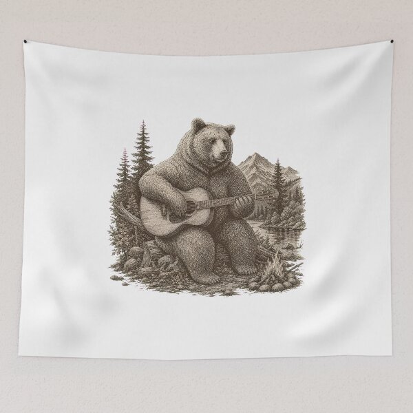 Item preview, Fat-Bear Playing Guitar Vintage Wildlife Rustic-Art National Park Lover  designed and sold by numenee.