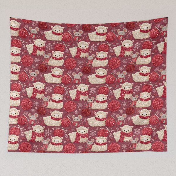 Item preview, Cute Sheep Mouse Knitting Yarn Winter Pattern designed and sold by NicolasGlowArt.