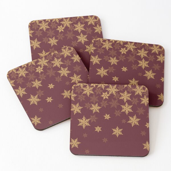 Item preview, Retro Christmas pattern with golden snowflakes falling on burgundy red designed and sold by patternsbymira.