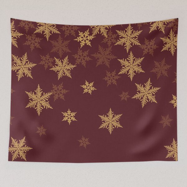 Item preview, Retro Christmas pattern with golden snowflakes falling on burgundy red designed and sold by patternsbymira.