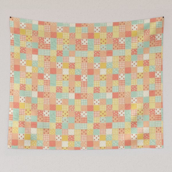 Item preview, Cute Strawberry Patchwork Quilt Seamless Pattern, Pastel Gingham and Floral Aesthetic Print designed and sold by 1DreamerShop.